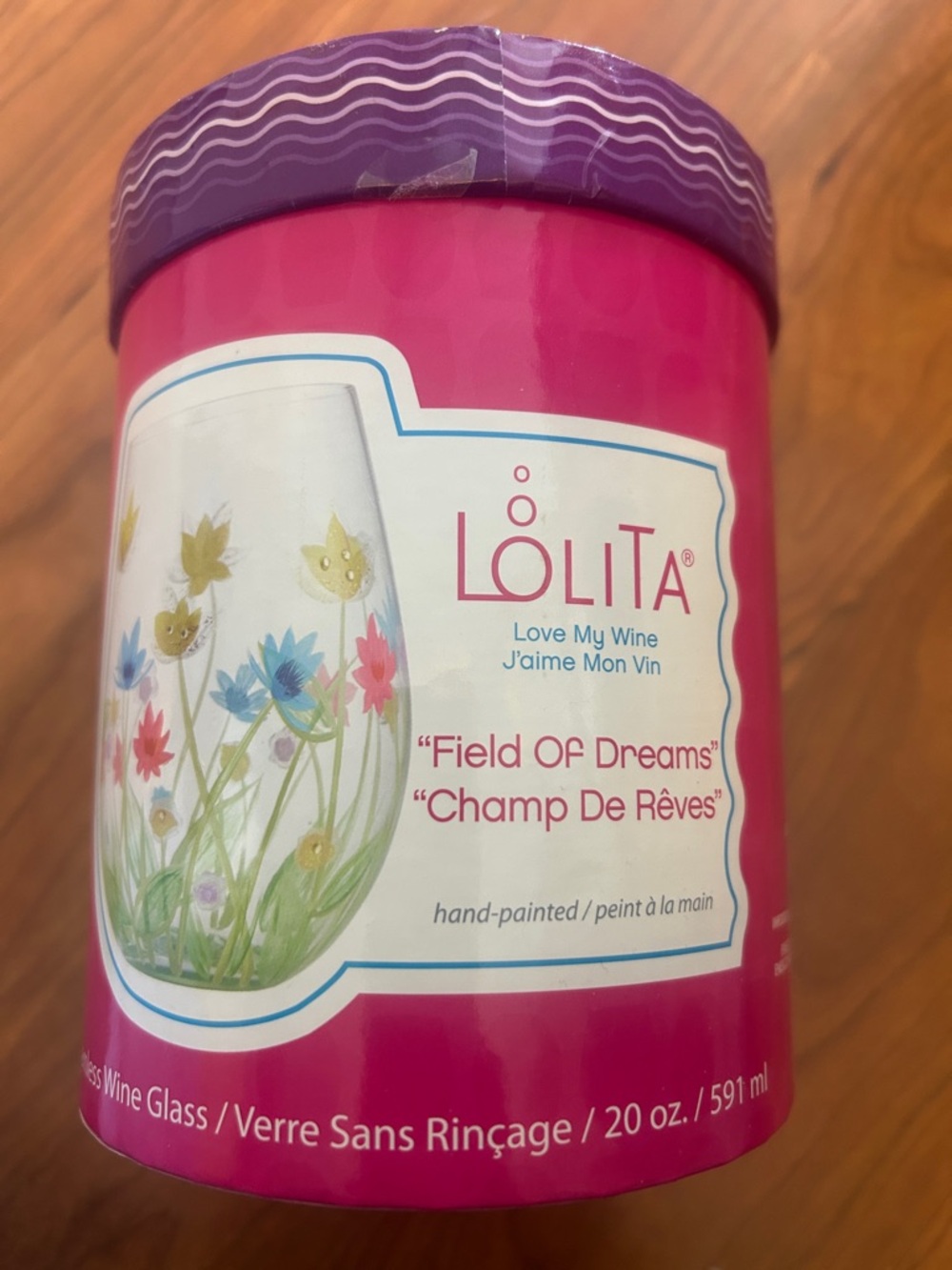 Lolita Hand-Painted Wine Glass in Bright Pink with Multicolor Floral Design